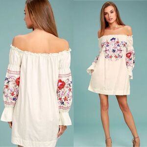 Free People Mini Dress | Fleur Du Jour | Embroidered | Floral | Cream | X-Small